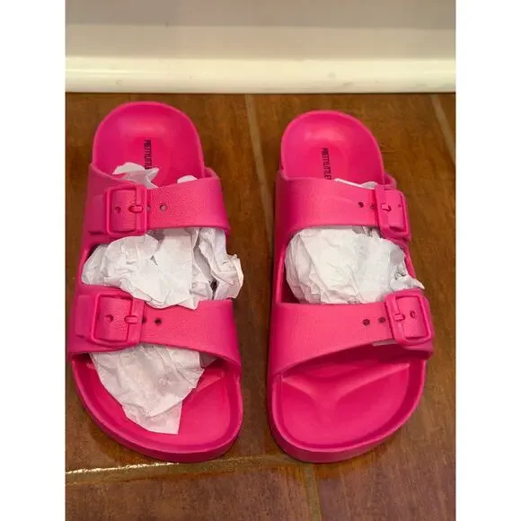 Pretty Little Thing Bright Pink Wide Fit Rubber Buckle Slide Size 5 - Picture 2 of 4